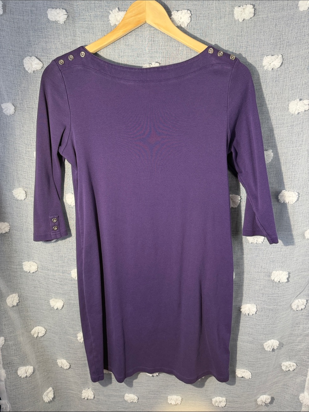Karen Scott Purple Long Sleeve Boatneck Dress with Shoulder Buttons